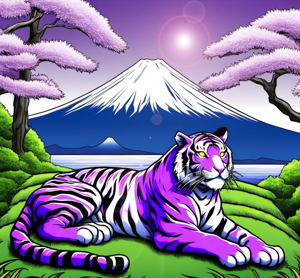 фуджитора - тигр на фоне горы Фудзияма